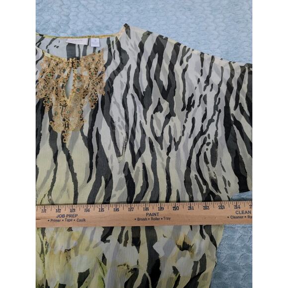 Chico's Zebra Print Peplum Hem Dolman Sleeve Sheer Blouse Size XL - Picture 5 of 9